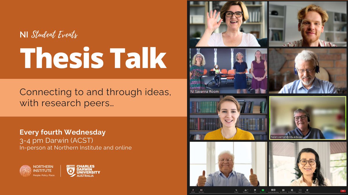 Are you a current @CDUni research student? Join us tomorrow for the first 'Thesis Talk' where you can connect to and through ideas with your research peers! Find out more & register👉 go.cdu.edu.au/fz5q