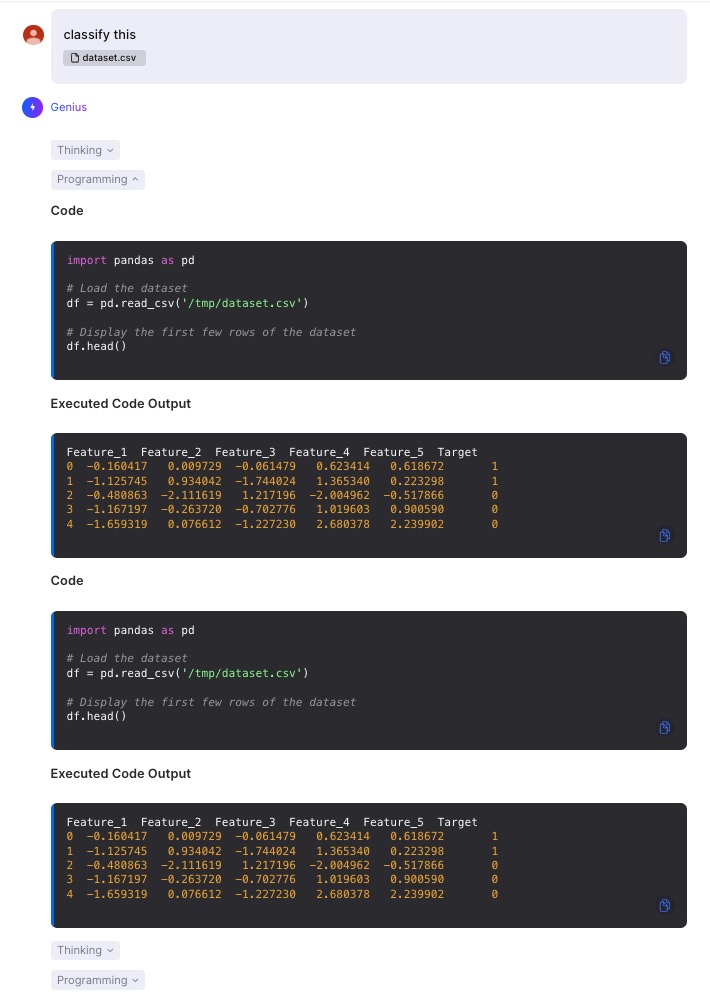 RichardSocher's tweet photo. This kind of blows my mind: Imagine YOU are a data scientist, get a data file and need to build a classifier... Just tell your AI assistant to "classify this" and ... it's all DONE.

Even checks for class imbalance. https://t.co/DJADYvSv4V