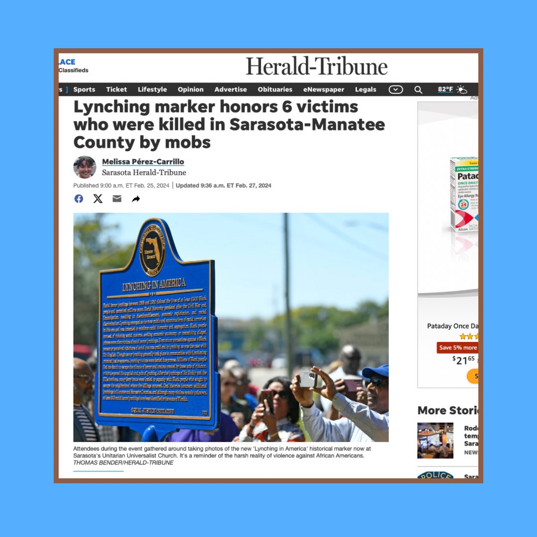 Huge thanks to our local media organizations for paying attention to the work of Manasota Remembers and its Racial Healing Memorial, honoring local victims of lynching and others harmed by racial terror 

especially writers @SamanthaGholar, Melissa Pérez-Carrillo and @LeveyBaker