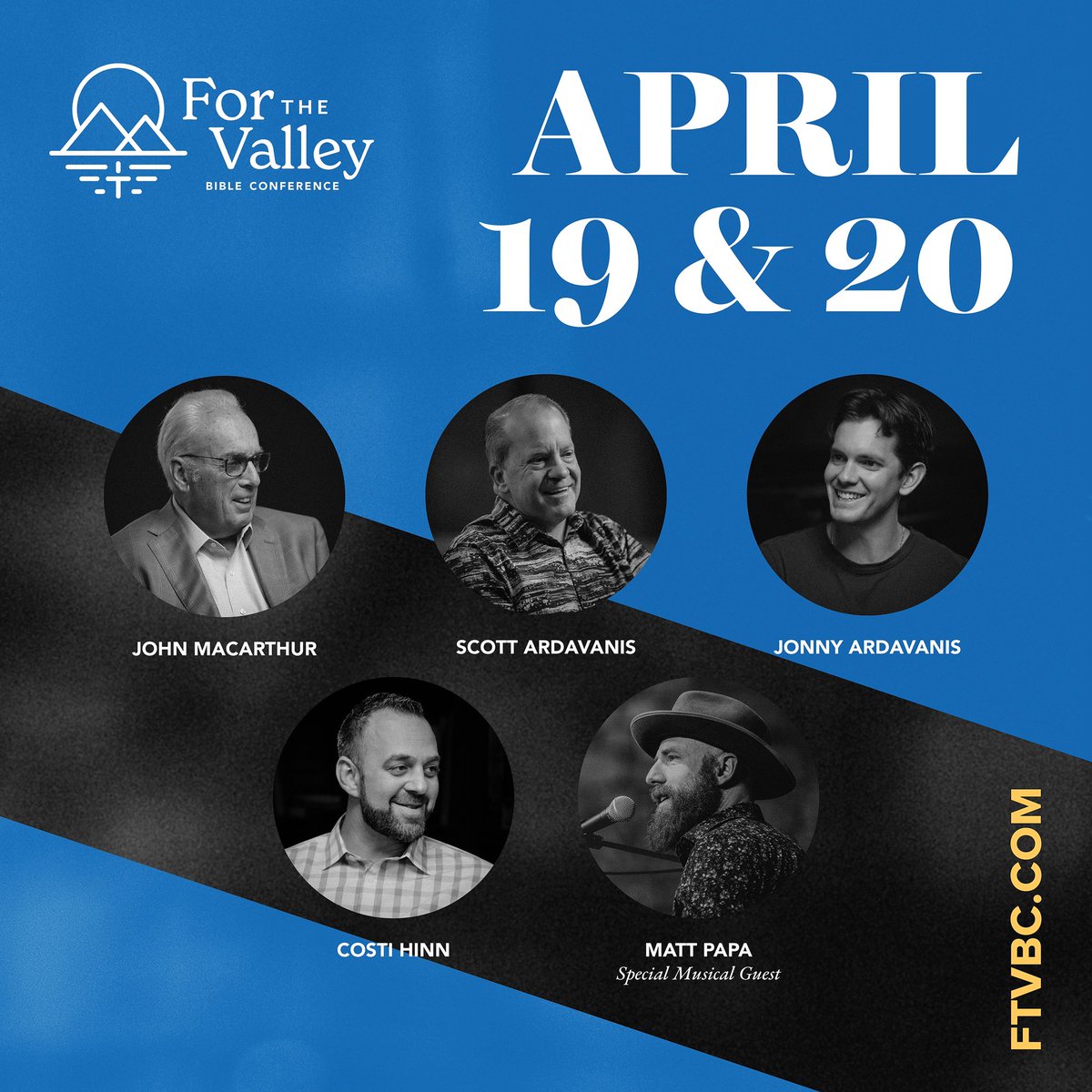 Register today, spots are limited! For the Valley Bible Conference - April 19 and 20, 2024. Speakers include @johnmacarthur, @costiwhinn_, @Jonnyardavanis, and @Scottardavanis. Special musical guest, @matt_papa! Register: FTVBC.com #valleybibleconference