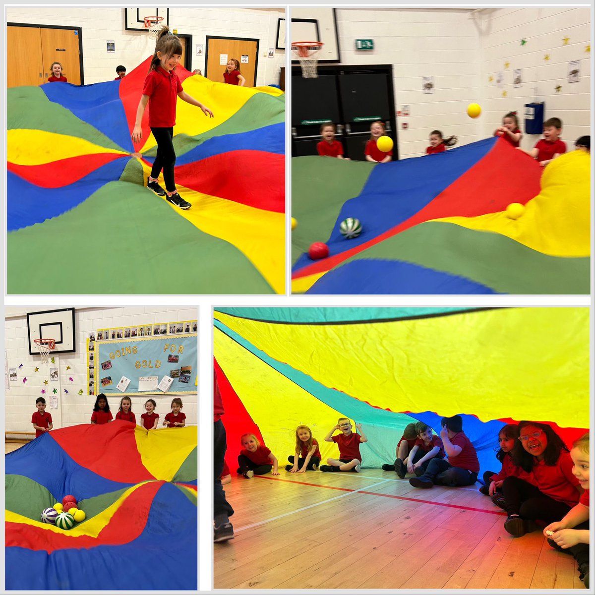 Doesn’t this look like fun?! P1/2 got out the parachute for some games during PE today! 🪂 🌈
