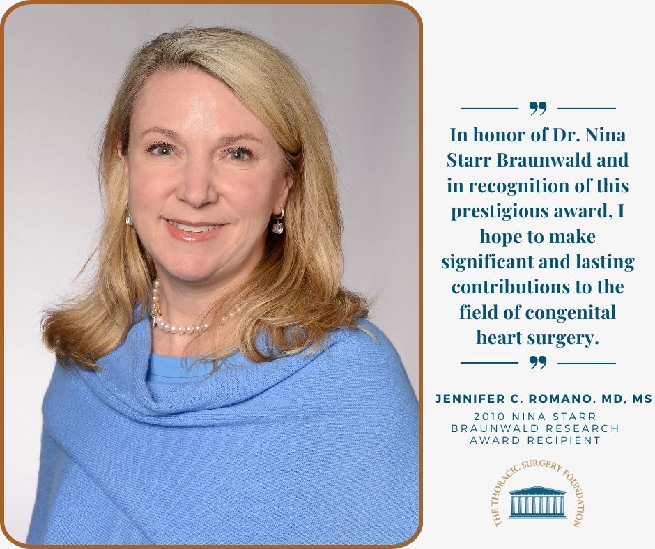 As the newly elected President of @STS_CTsurgery, Dr. Romano has demonstrated her commitment to honoring the legacy of Dr. Nina Starr Braunwald. If you have not yet donated, please consider making a contribution today - form-renderer-app.donorperfect.io/give/thoracic-… . #thoracicsurgeryfoundation