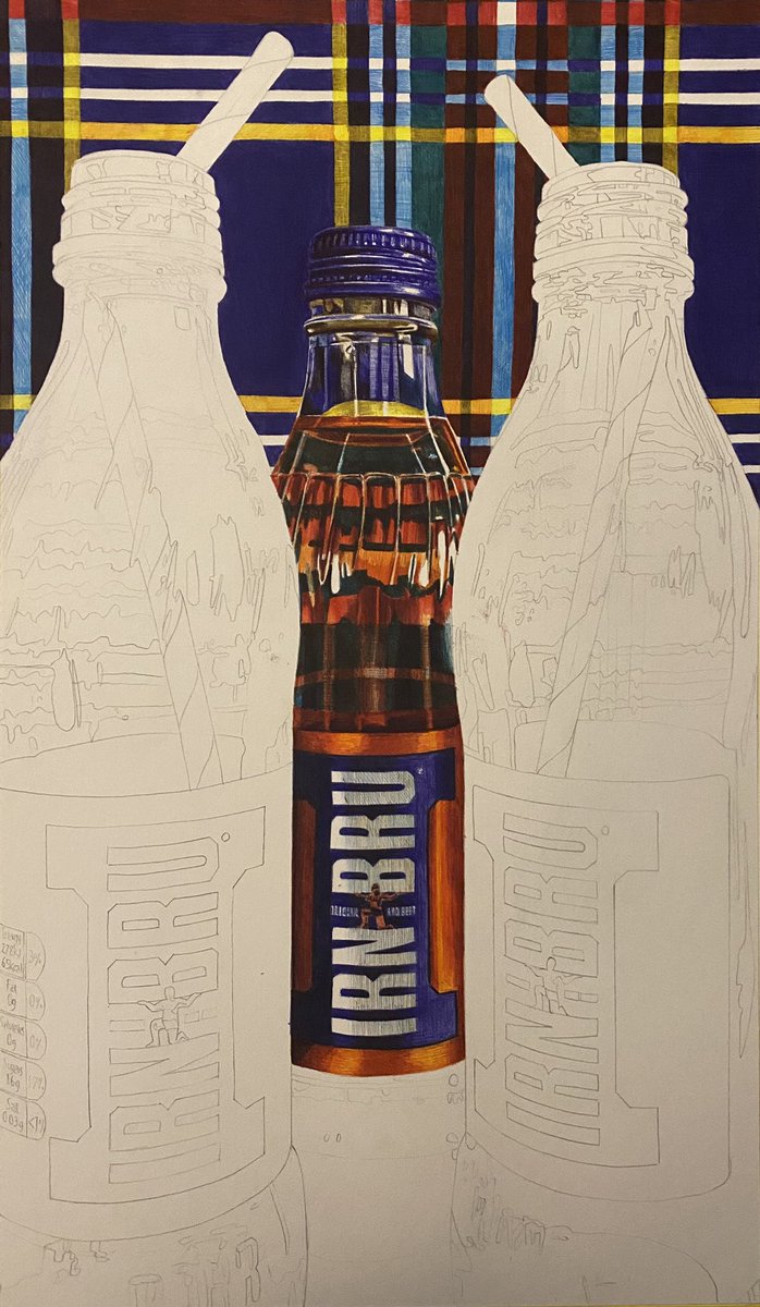 Made a decent start to this piece today ‘Scottish classic Bru’ Biro pen on paper Work in progress @JaneyGodley #art