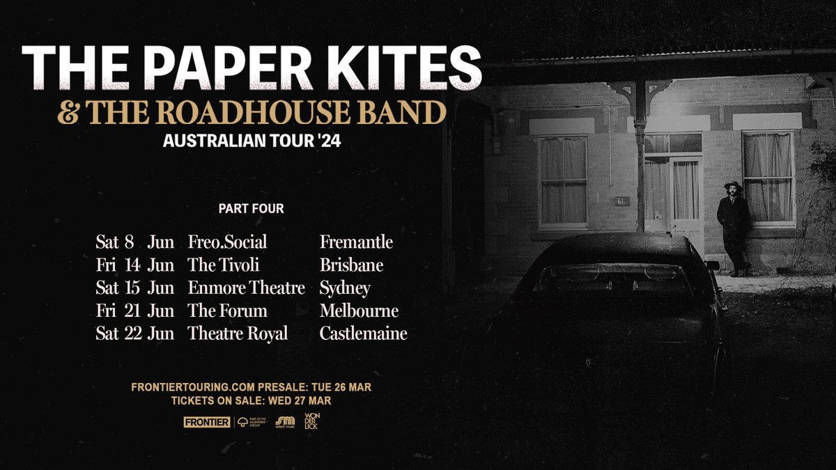 PRESALE ON TODAY 🪁 The Frontier Member presale for @thepaperkites is running from 9am local time for 23 hours! Sydney, Melbourne and Castlemaine that means it's your turn now 👇 🎫 frontiertouring.com/thepaperkites Sign up for early ticket access → frontiertouring.com/signup