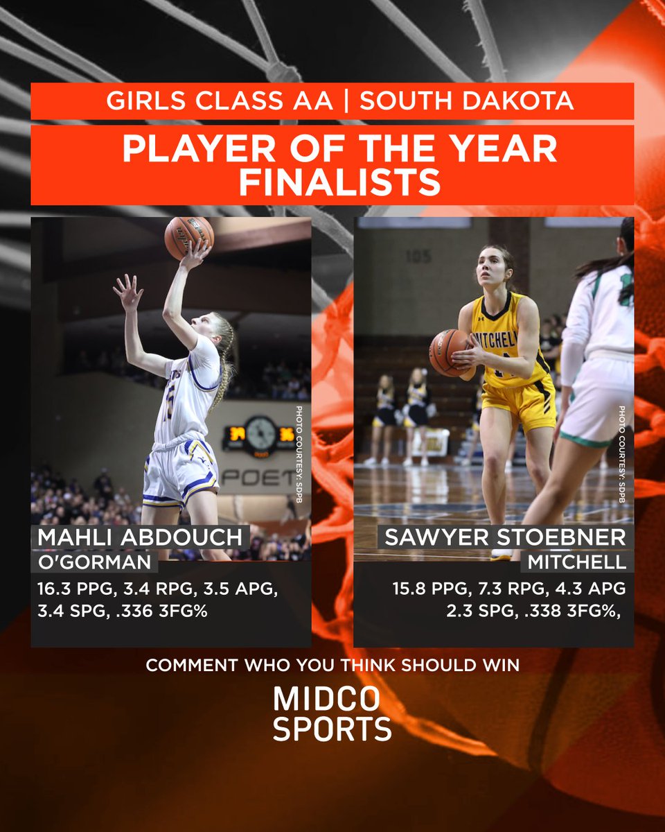 MidcoSports's tweet photo. 🏀🏆 Midco Sports South Dakota Girls Basketball Player of the Year Finalists 🏆🏀

Our crew did the tough task of narrowing the finalists down to 2️⃣! Now we need YOUR input! Vote in the comments on who you think deserves to win!

⭐️ @NDFUI

#MidcoSports #SDpreps https://t.co/ItFCRIFXRy