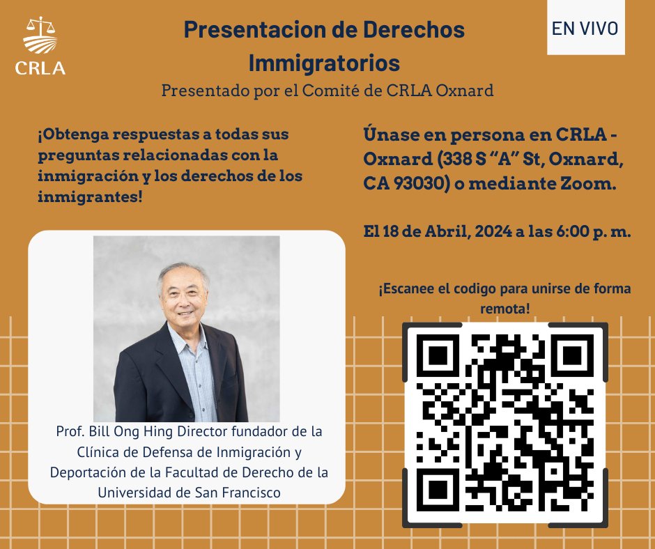 CRLA Oxnard Comite presents Immigration 101 Panel. Join in person or via zoom. Presentacion de Derechos Immigratorios presentado por el Comité de CRLA Oxnard. Únase en persona o mediante Zoom. #ImmigrationRights #DerechosImmigratorios