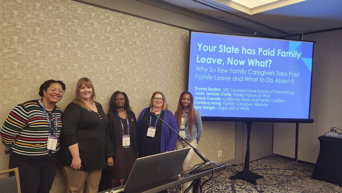 Coalition director @oneunionmom and Coalition leaders - @LegalAidAtWork, @CaregiverAlly, @USCFCSC, @FmlyValuesWork - led an interactive workshop at the On Aging conference on supporting working family caregivers in taking #paidleave.  
#Onaging2024 @ASAging