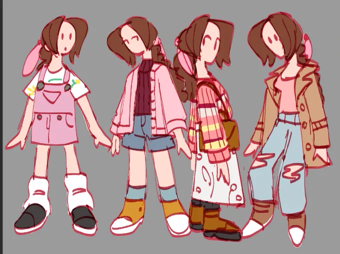 super duper rough aerith + some tifa fashion doodles for doll making purposes 