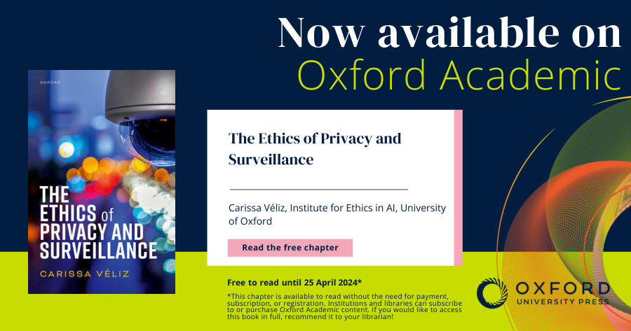 Only for a month, the first chapter of The #Ethics of #Privacy and #Surveillance is freely available! It's about the animalistic origins of privacy; it's not the most philosophical chapter, but it sets the groundwork for the philosophical parts. #books academic.oup.com/book/55750/cha…