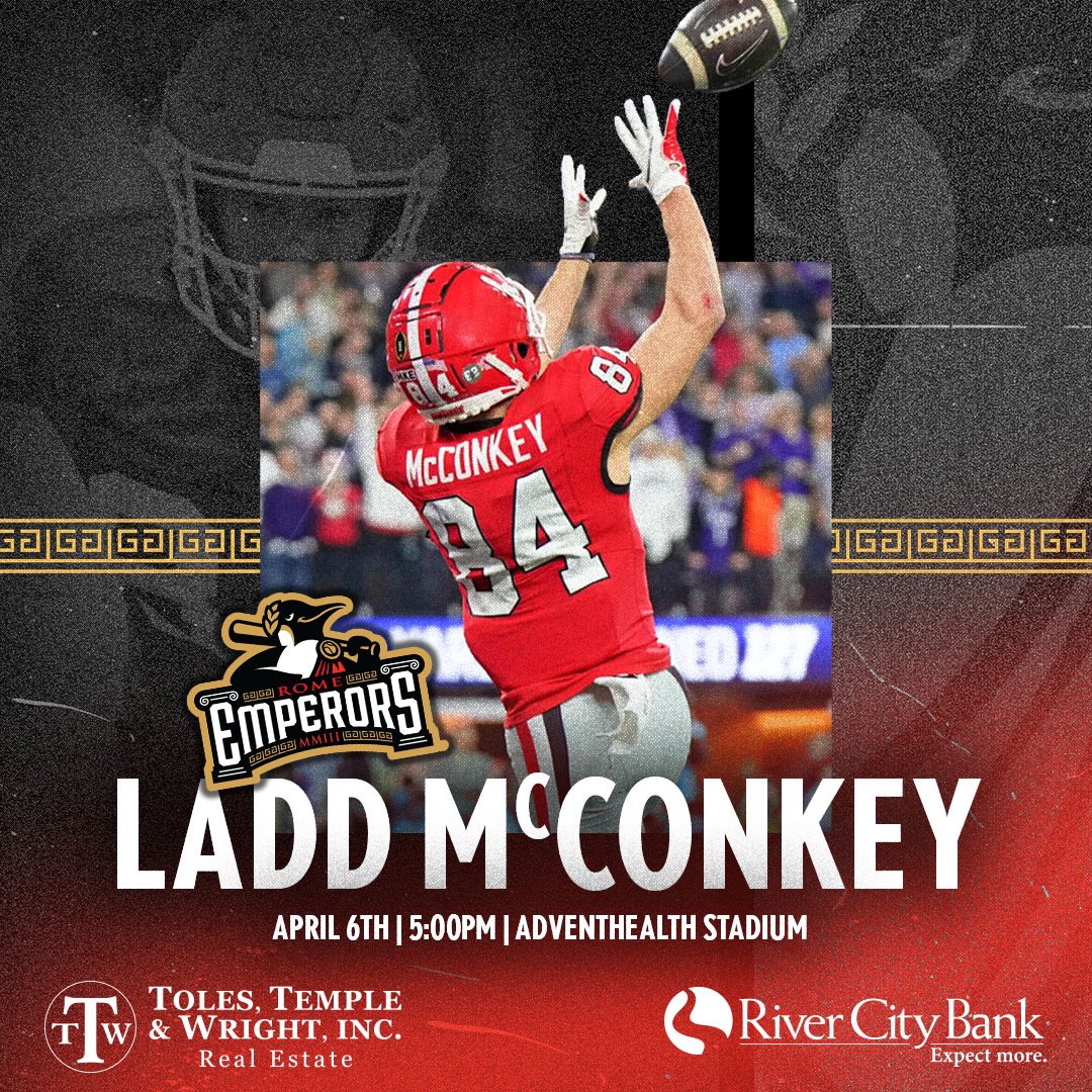 With the next pick in the draft, the Rome Emperors select... Ladd McConkey! Don't miss your chance to meet America's favorite wide receiver and Northwest Georgia's own, @laddmcconkey02  on April 6th! 🐶 🎟️: milb.com/rome/tickets/s…