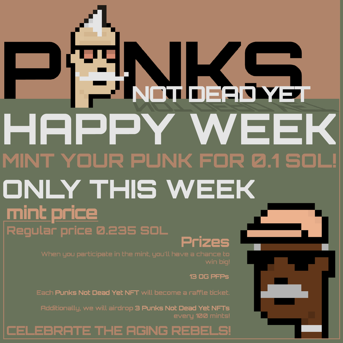 Kudzoshi's tweet image. GN Fam! 👊

If you don't know, @PNDY_NFT has a HAPPY WEEK! 🚀

Check it out...☝️

#PunksNotDeadYet #Solana