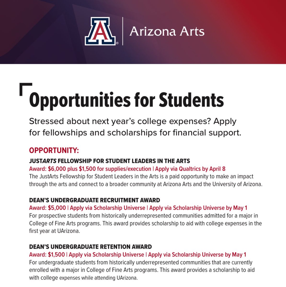 Hey @uarizona College of Fine Arts students, check this out!