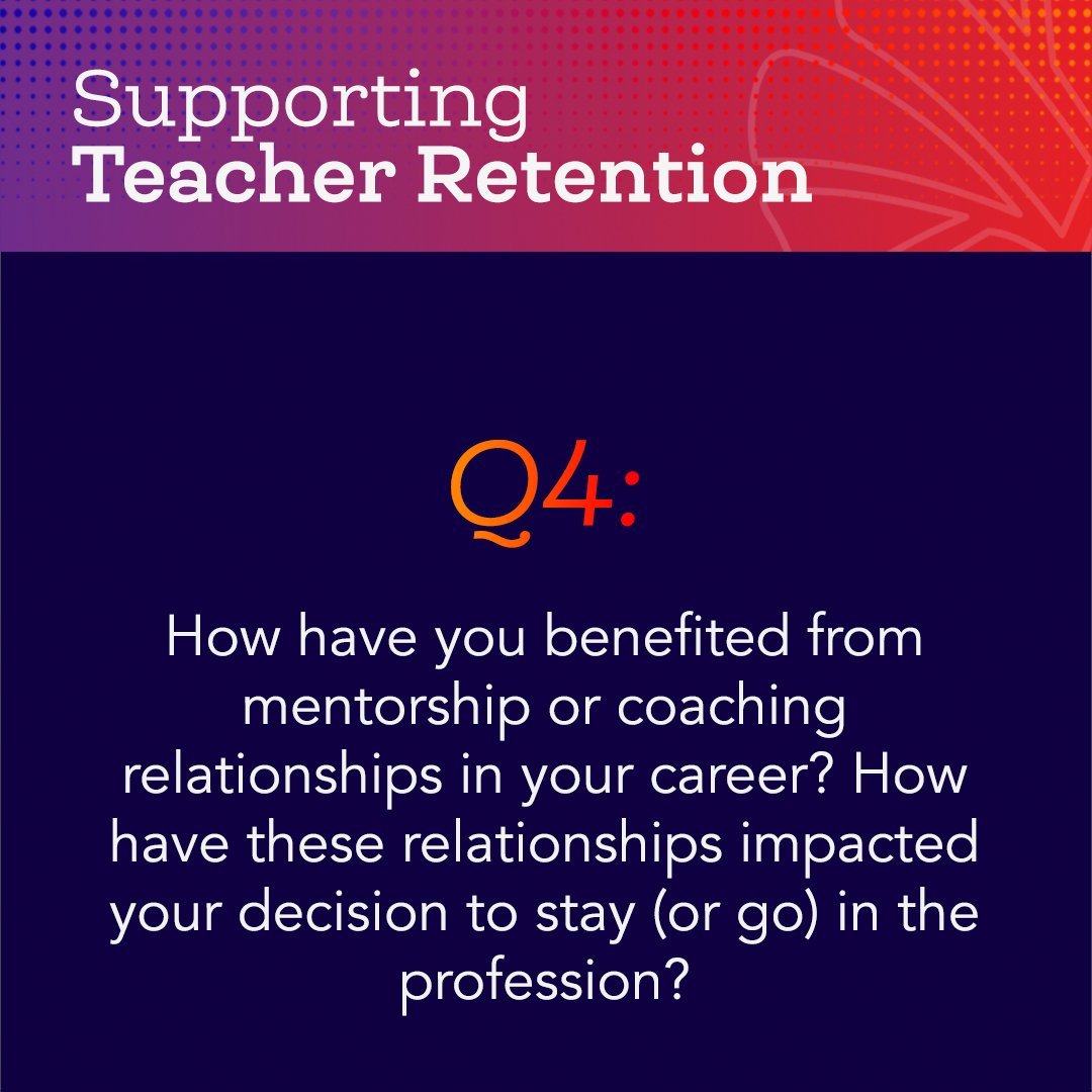 bethhill2829's tweet image. Q4 is now up! - #TeachingChannelTalks

How have you benefited from mentorship or coaching relationships in your career? How have these relationships impacted your decision to stay (or go) in the profession?