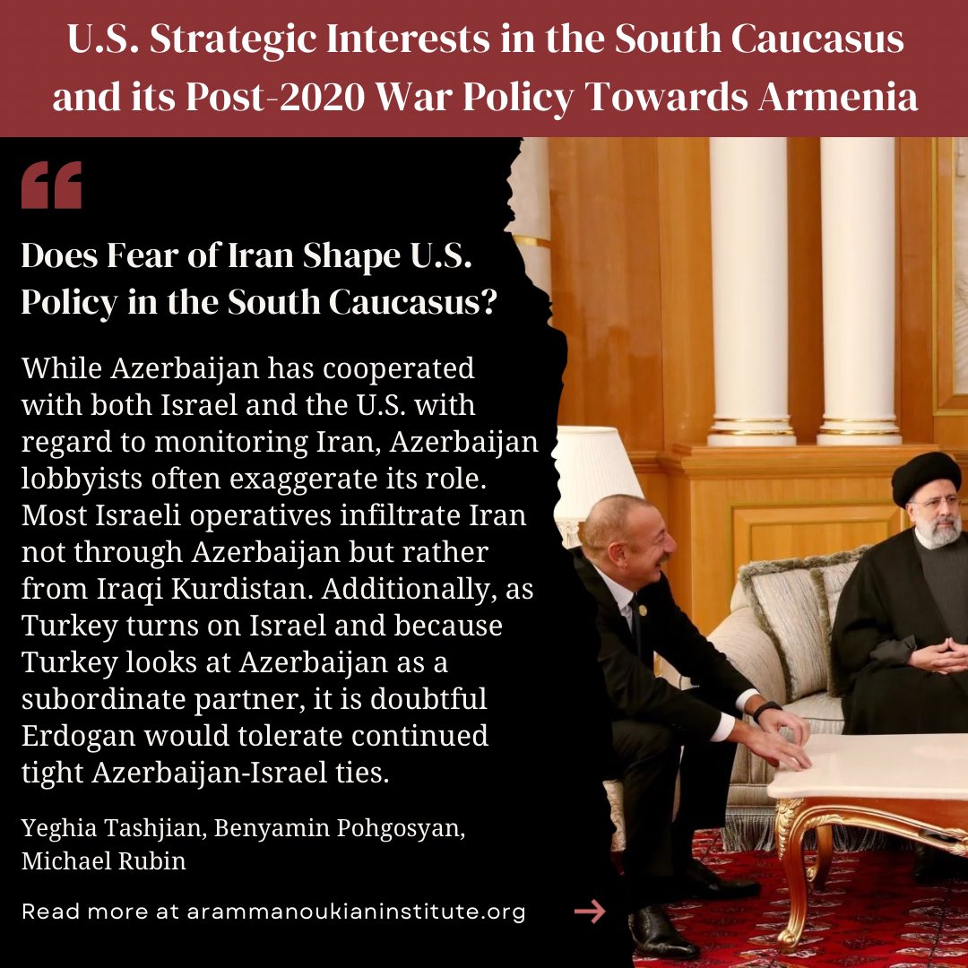 ManoukianInst's tweet photo. In the latest policy paper, @yeghig, @benyamin_poghos, and @mrubin1971 delve into Azerbaijan's alliances, emphasizing that #Azerbaijan overstates its role in monitoring #Iran. https://t.co/lsowc4LKhR