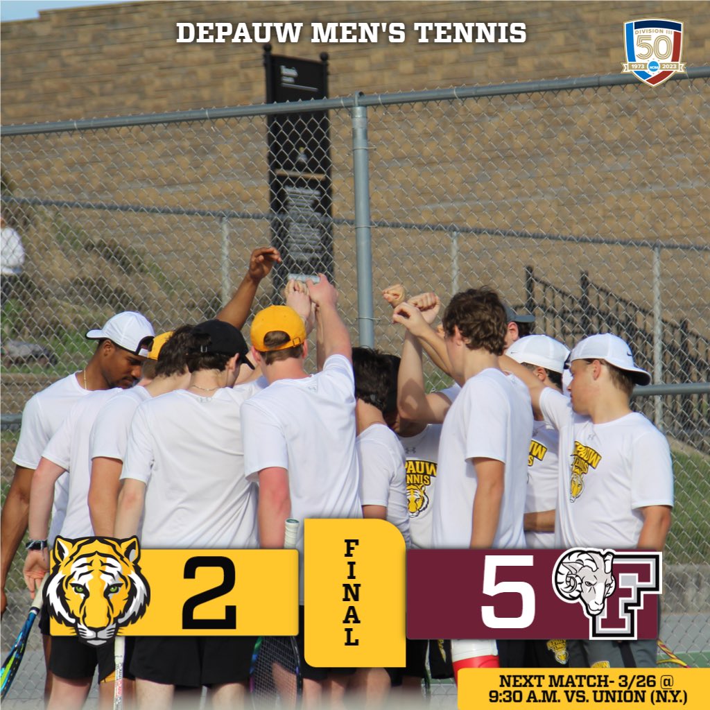 Results from today’s matchups: ⚾️ @DePauwBaseball extends its win streak to 3 after beating Union (N.Y.) 12-2 in 7 innings 🎾 The men’s @DePauwTennis team fell to Fordham 5-2 in Orlando #TeamDePauw #d3baseball #d3tennis