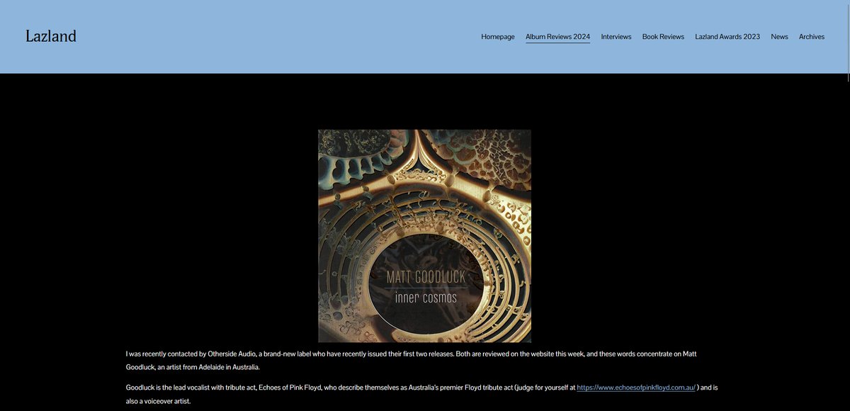 Thank you to the wonderful gang over at Lazland for his most awesome review of INNER COSMOS by Matt Goodluck! lazland.org/album-reviews-…