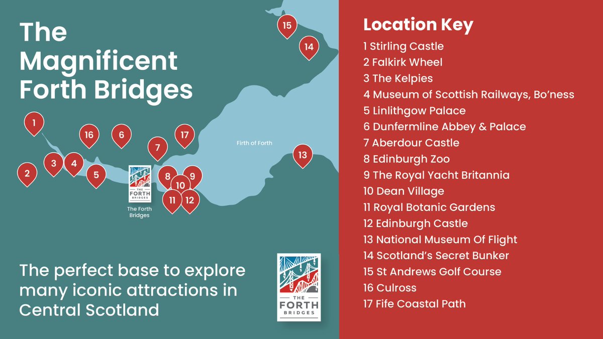🌉 Stay by the bridges for a few days and you're in easy reach of all these iconic attractions!

🌉 Visit the Bridges | theforthbridges.org

#ForthBridges #ForeverEdinburgh #LoveFife #ScotlandisNow #Scotland