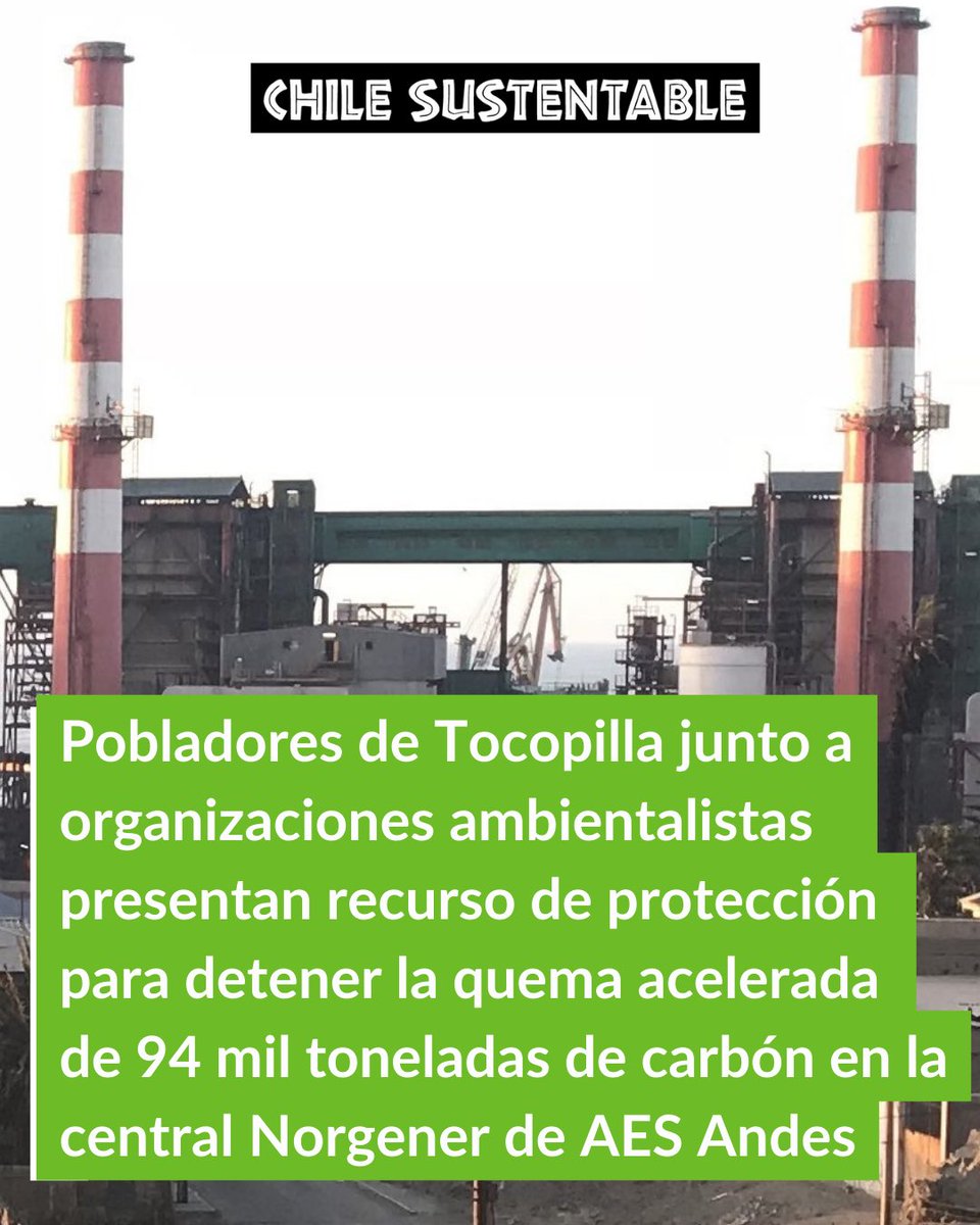 Detengamos la quema forzada de carbón en Tocopilla 🚫💨 Junto a pobladores de #Tocopilla y organizaciones ambientalistas hemos presentado un recurso de protección para frenar la inclemente acción de AES Andes en la central Norgener ✋ Más info aquí: encr.pw/Lu3jr