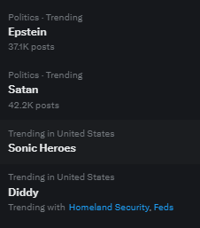 Epstein and Satan are playing sonic heroes with Diddy