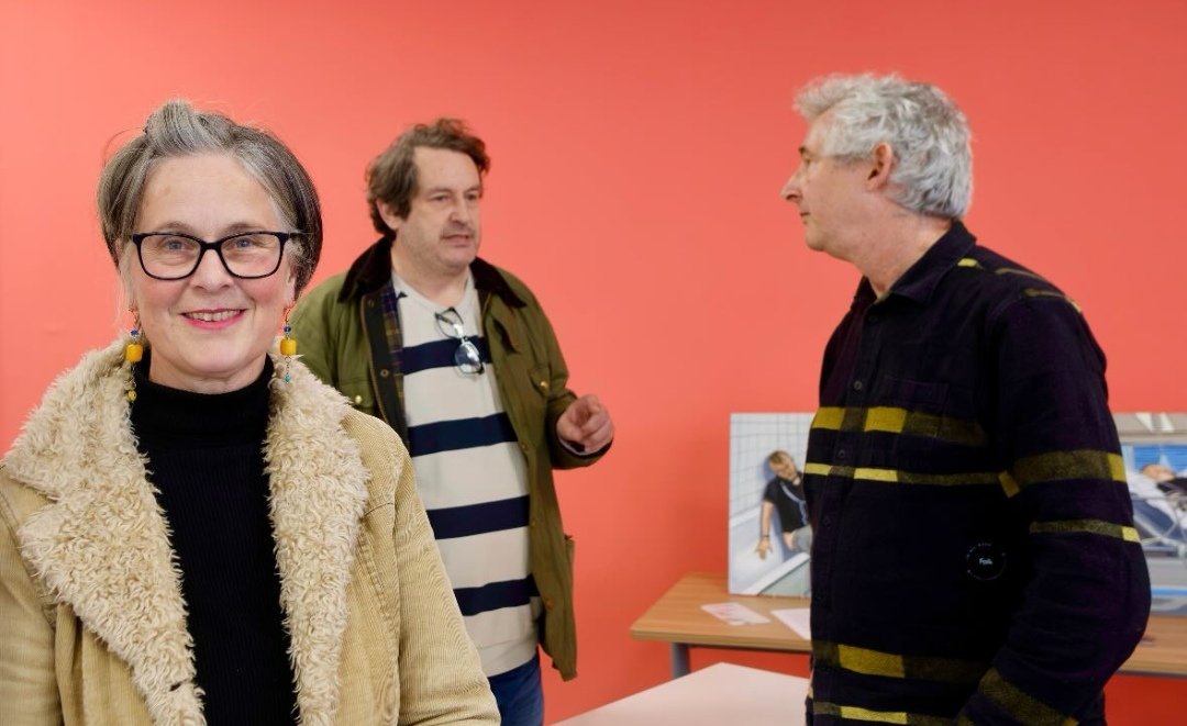 Me with friends Will Sutherland and Gair Dunlop at this weekend's exhibition. Taken by excellent photographer Helena Gore. Loving the orange.