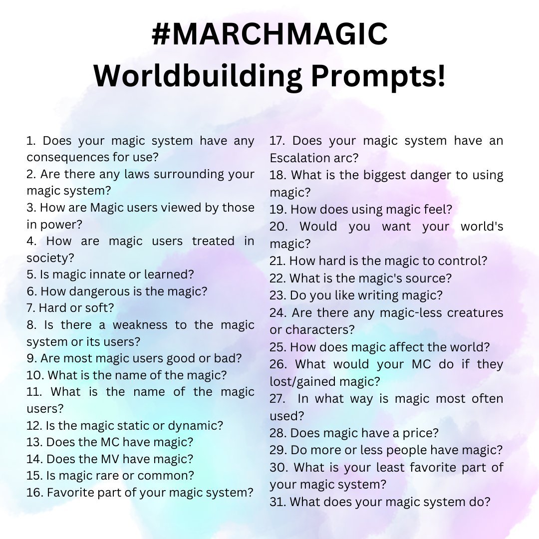 #MarchMagic
Day 26: The entire plot of my WIP is actually built around this. The protagonist faction lost much of their magical power to a curse a generation ago, and now they are working hard to undo the curse and claim the power that is rightfully theirs.