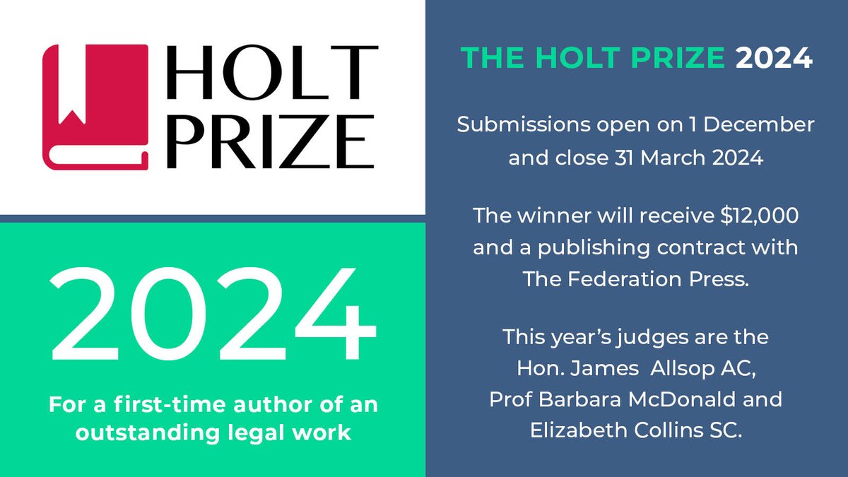 Remember entries for the Holt Prize close this Sunday 31 March. Previous winners have included Giovanni Di Lieto, @s_m_stephenson, @Dylan_Lino, Shipra Chordia and William Isdale. For more information visit: federationpress.com.au/the-holt-prize/