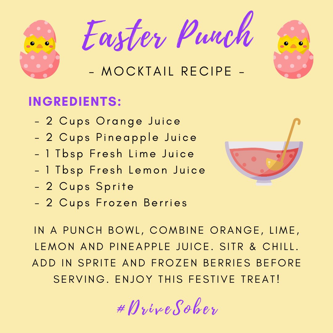 #MocktailModay 🐣🐰 Hop on on and try this fun and delicious Easter Punch Mocktail 🍹It’s fruity, festive and easy to make. Try it this Easter as a tasty treat for the whole family to enjoy! And thanks for always driving sober. Happy Easter!