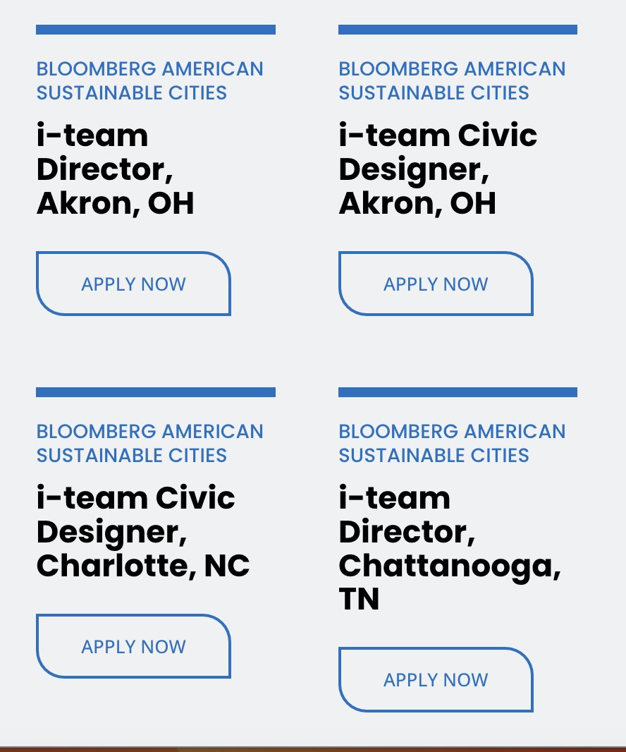 We're looking for innovation directors, civic designers, data specialists and more to help 25 cities reach for the ✨✨✨ on climate & racial wealth equity. Check out the open roles in Buffalo! Memphis! Oakland! Phila! St Louis! and more 👇🏼👇🏼👇🏼 publicinnovation.jhu.edu/about/career-o…