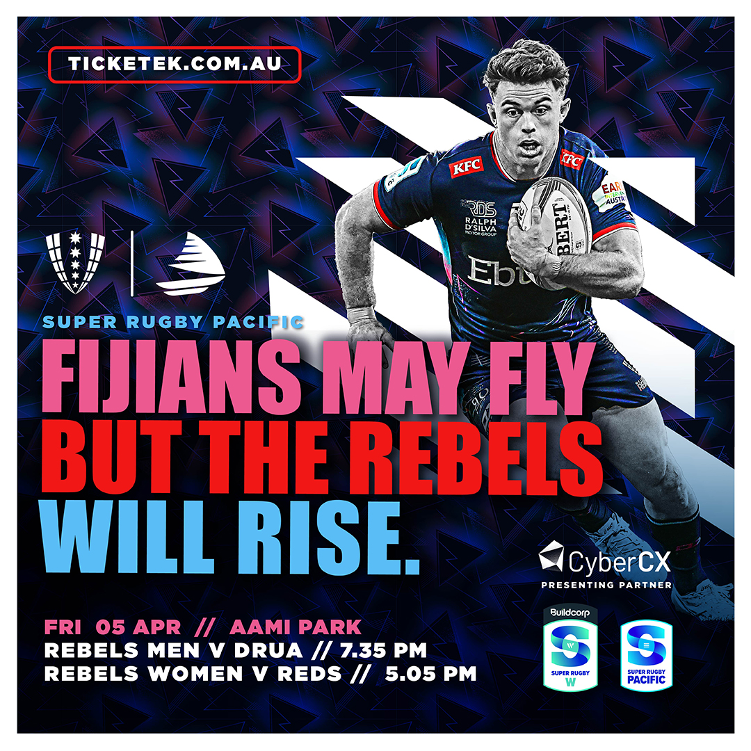 📅 𝗖𝗢𝗠𝗜𝗡𝗚 𝗨𝗣 📅 @MelbourneRebels are 🔙 at home in a double-header on Friday night. 🎟 Tickets: bit.ly/AP-REBEL0424