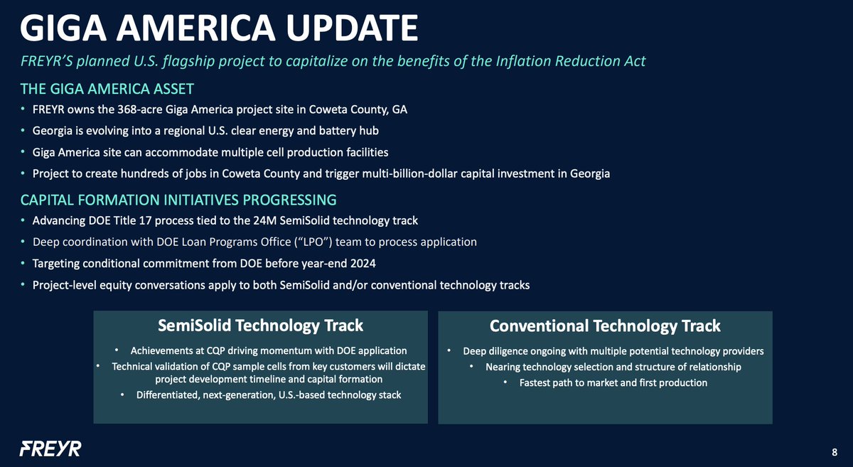 UPDATE: $FREY has still not started construction on their BESS 'Giga America' factory and is seeking financing from the DOE before end of '24. So, ~1yr delay. Meanwhile, $TSLA has luxury of self-funding any Lathrop expansions or new MegaPack factories.