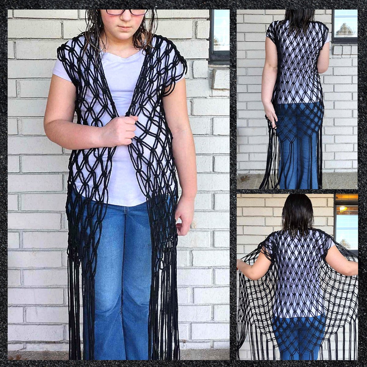 Long black macrame vest FREE shipping in the US wickedcraftworks.etsy.com/listing/168538… @Etsy @EtsySuccess #macrame #fashion #women #Clothing #vest #handmade #Fringe #CraftBizParty #tuesdayvibe #etsyfinds
