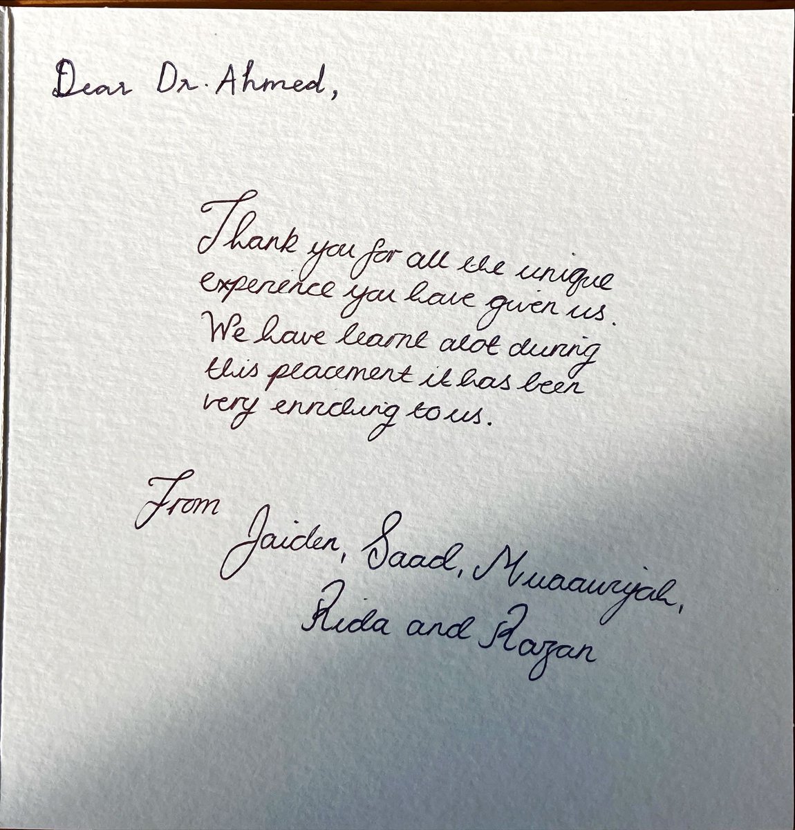 A card from @AstonMedicine students made my day. Reminded my own journey to psychiatry started by inspiring registrar in medical school. @erinpsychdoc @matthewrbroome @you_iqbal @ProfRobHoward @ProfAsifAhmed @SaimaNiaz8 @DrNandiniC @raj_psyc @aluzri1 @geopsychiatry @rcpsychReads