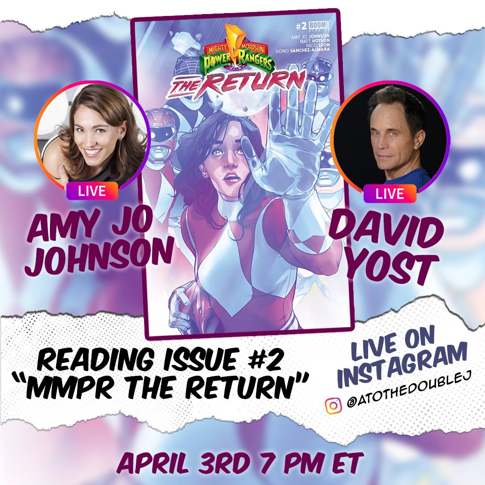 We have a date! next Wednesday April 3rd at 7 pm ET @David_Yost & myself reading #mmprthereturn LIVE on my Instagram. atothedoublej Be there or be square! @boomstudios #PowerRangers 💙🩷