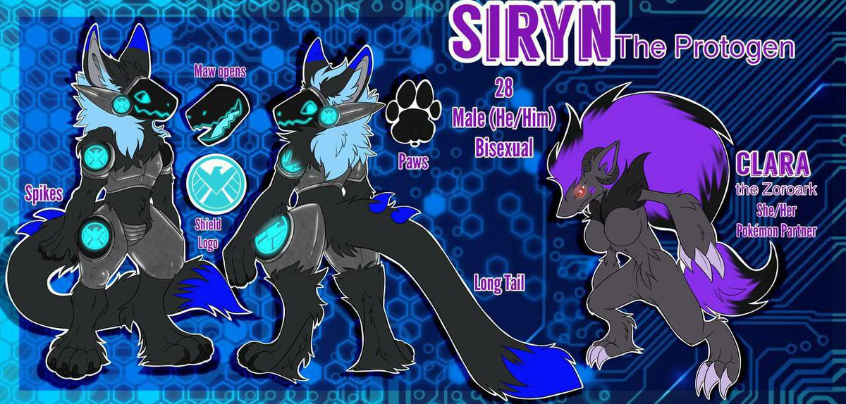 AgentColorado3's tweet photo. It's about time I make a pinned. 

Hi my name is siryn, I'm a vore friendly protogen. I have multiple sonas (listed below).

Siryn:
Gender: male
Age:27
Sexuality: bisexual
Vore role: prey lean
Likes: video games,vore

(Art by @Yumi_The_Puppo , a couple friends on telegram) https://t.co/jl3mxmaZE0