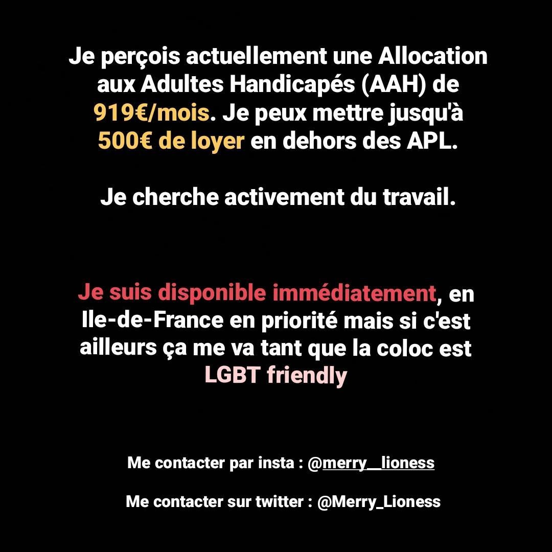 RECHERCHE COLOCATION

Bonjour, je cherche une coloc en Ile-de-France, mais aussi dans toutes les grandes villes de France.

Jai un budget de 500€/moi max. Je cherche un emploi et je perçois 919€ d'AAH. J'ai un chat avec moi.

Je suis dispo immédiatement !

RT APPRÉCIÉS SVP 🫶🏻