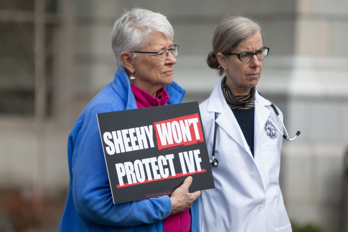 Today, Montanans called out @SheehyforMT for his refusal to support federal IVF protections. It's clearer than ever that Sheehy won't protect Montana families’ reproductive freedoms. RT to tell Tim Sheehy: Hands off our freedoms!