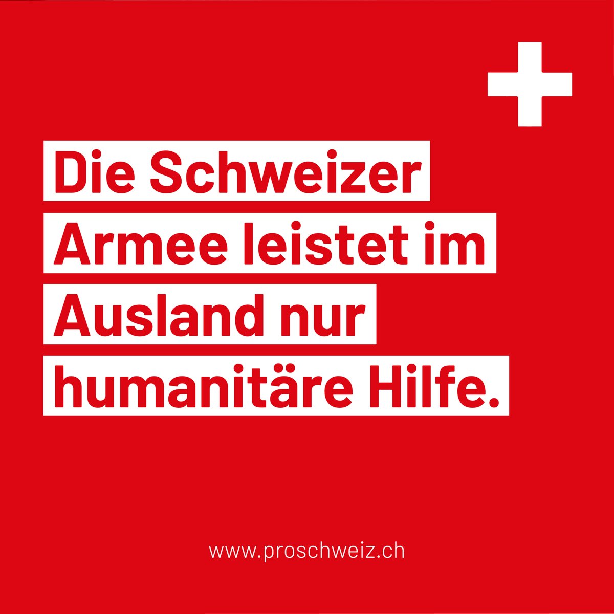 Ein neutrales Land kann keine bewaffneten #Soldaten ins Ausland schicken. Pro Schweiz setzt sich dafür ein, dass die Schweiz weiterhin als neutrales Land wahrgenommen wird.

Werde jetzt Mitglied bei Pro Schweiz. 🇨🇭

#ProSchweiz #ProSuisse #ProSvizzera