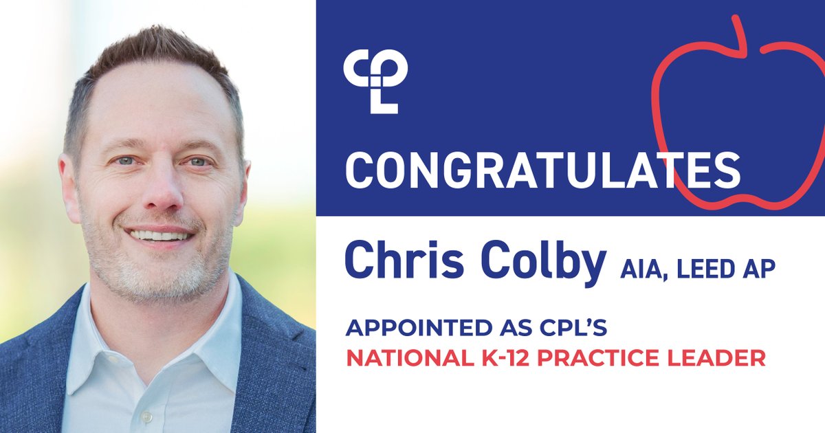 Exciting News! 🎉 We're proud to share that Chris Colby is our newly appointed National K-12 Practice Leader! 🌟 With his leadership, we're shaping the future of #education #design. Join us in celebrating this remarkable elevation! 📚✨ cplteam.com/blog/cpl-appoi…
#EducationDesign