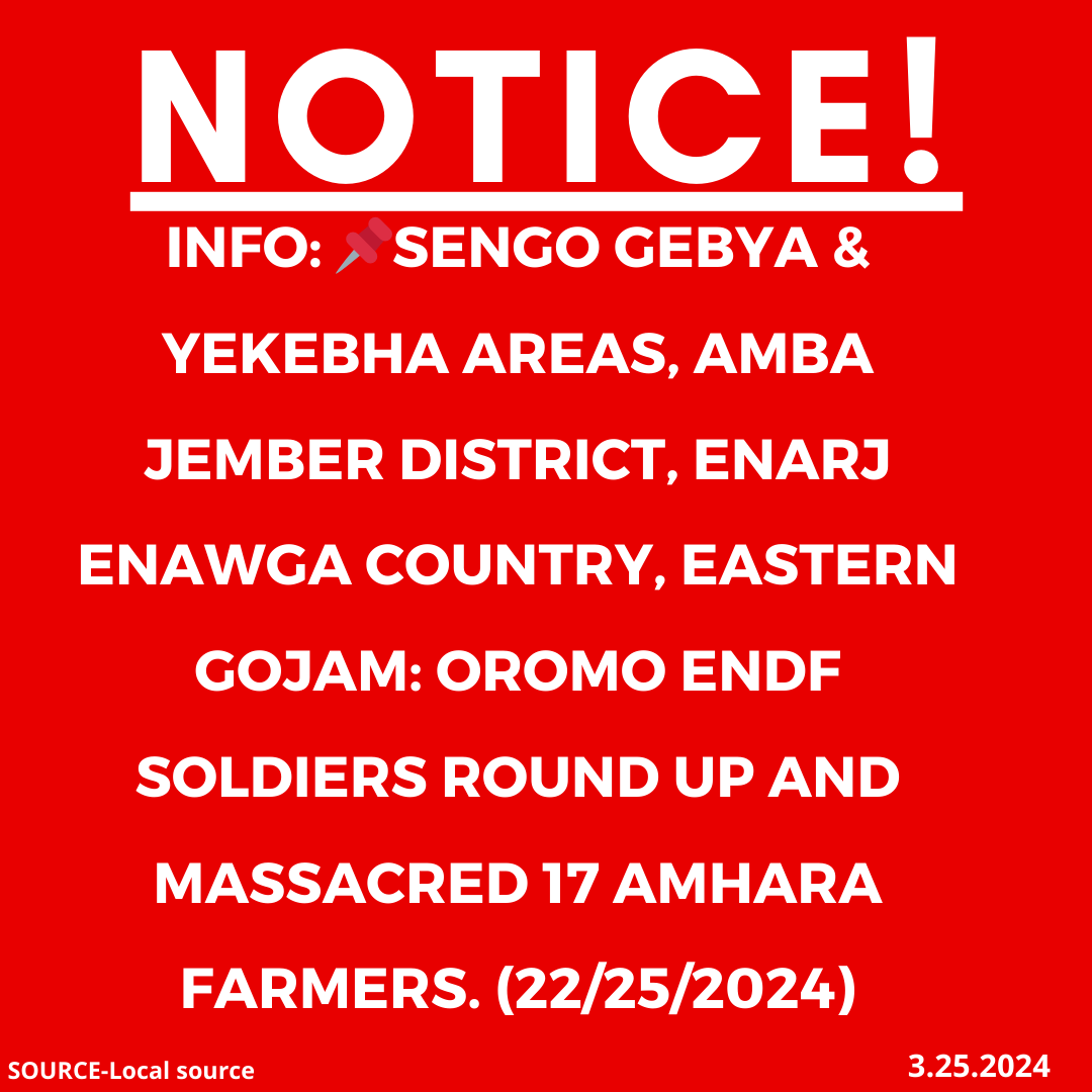 xotrinx1's tweet photo. INFO: ๐Sengo Gebya & yeKebha areas, Amba Jember district, Enarj Enawga country, Eastern Gojam: Oromo ENDF soldiers round up and massacred 17 Amhara farmers. (22/25/2024)
#Ethiopia #xotrinx #Amharamassacre #EnarjEnawgawmassacreAmharagenocide #OromoENDF https://t.co/7bSlFLzEjr