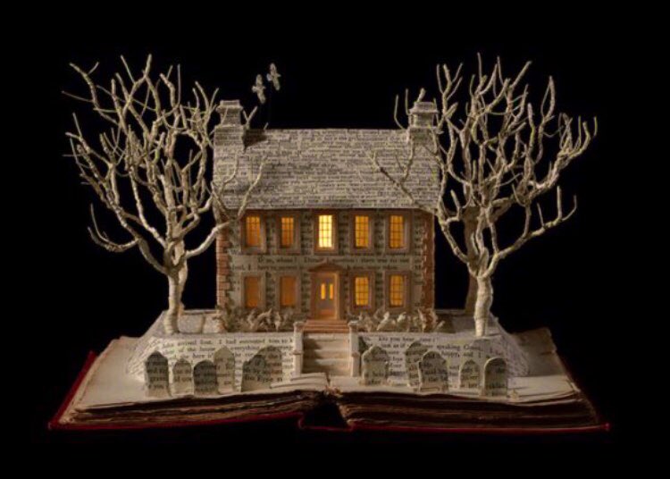 The Bronte Parsonage by Su Blackwell. A paper #sculpture created from an old copy of Jane Eyre. #Bronte #BronteParsonage #Haworth #FairyTaleTuesday #BookChatWeekly