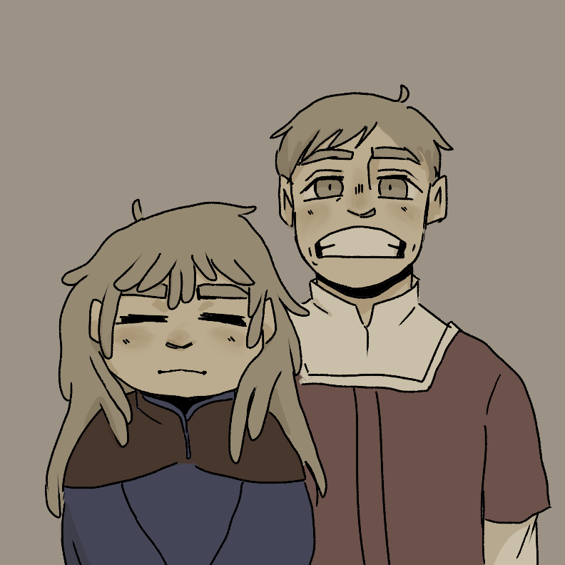 my headcanon is that laios and falin both had that autism thing where its really hard to control facial expressions. falin would refuse to smile with teeth, laios has the big forced smile/ grimace thing. this is the best photo their parents could get of them