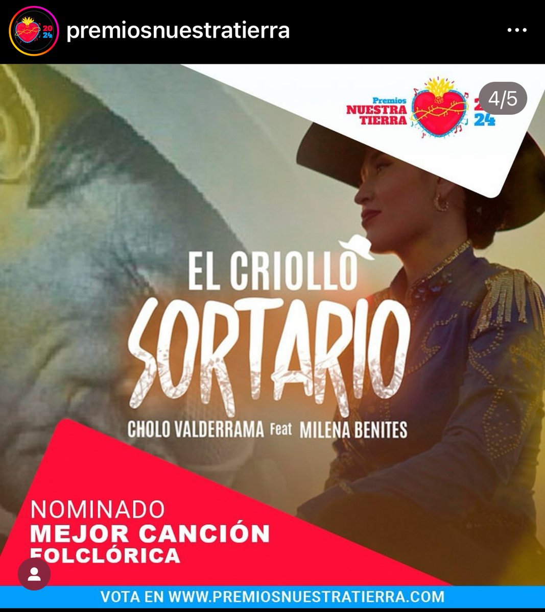 Hola familia en este link: lamega.com.co/premios-nuestr… pueden votar para los <a href="/PremiosNuestraT/">Premios N. Tierra</a> en la categorías:

1. Mejor Artista Folclórico - CHOLO VALDERRAMA
2. Mejor Canción Folclórica - El Criollo Sortario - CHOLO VALDERRAMA feat MILENA BENITES

Se les agradece el empujoncito.