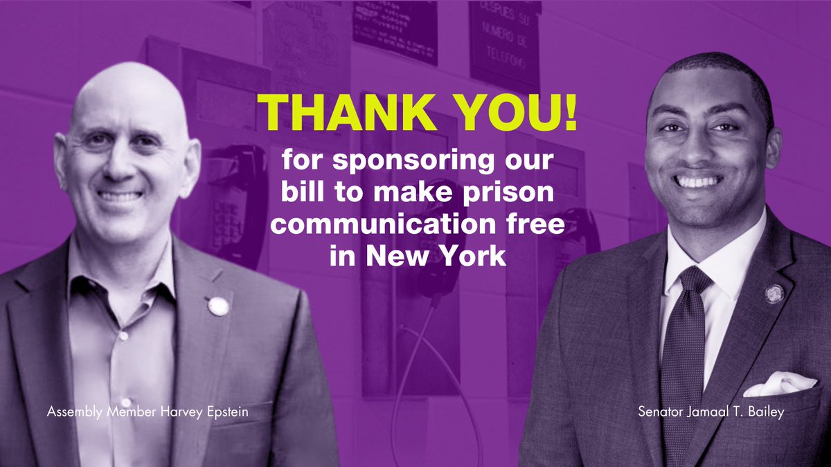 Thank you to @jamaaltbailey and @HarveyforNY for leading the efforts to make prison communication free for incarcerated people and their loved ones in New York! This legislation will save New Yorkers tens of millions of dollars every year and keep families connected.