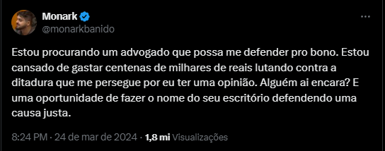 Pra quem até outro dia se dizia "dono dos meios de produção" estar hoje mendigando honorários de advogados é porque o pé do frango azedou mesmo.