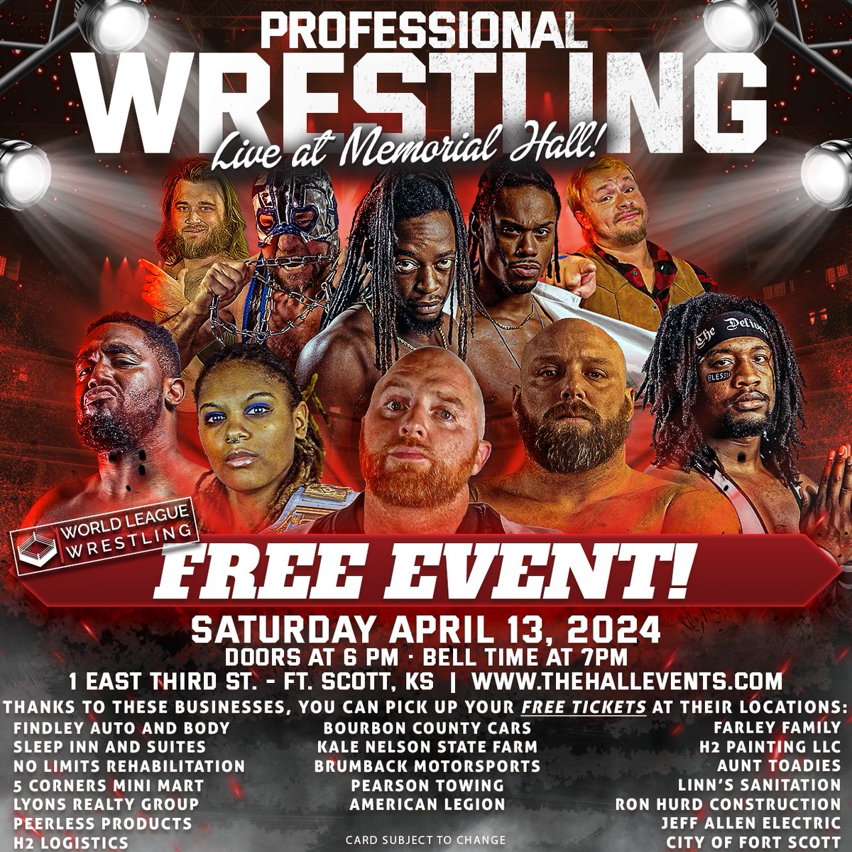 What a weekend! Thank you EVERYONE that helped make this weekend successful! Talent, staff, and fans - we appreciate you all more than you'll ever know! Now on to our next event - on Saturday, April 13th, we return to Ft. Scott, KS at the historic Memorial Hall! This event 𝐈𝐒…