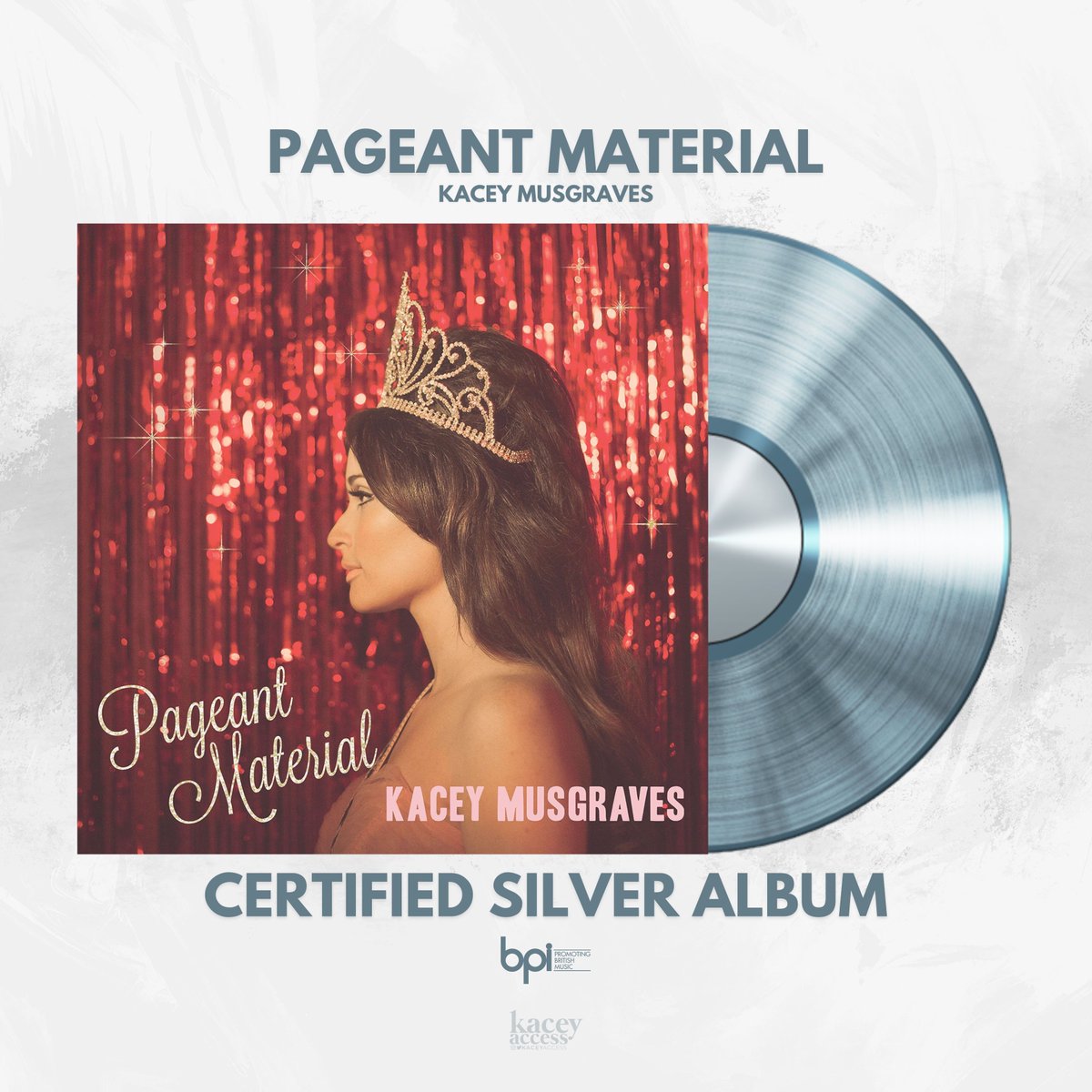 Kacey Musgraves’ “Pageant Material” is now certified SILVER in the UK for selling over 60,000 units in the country.