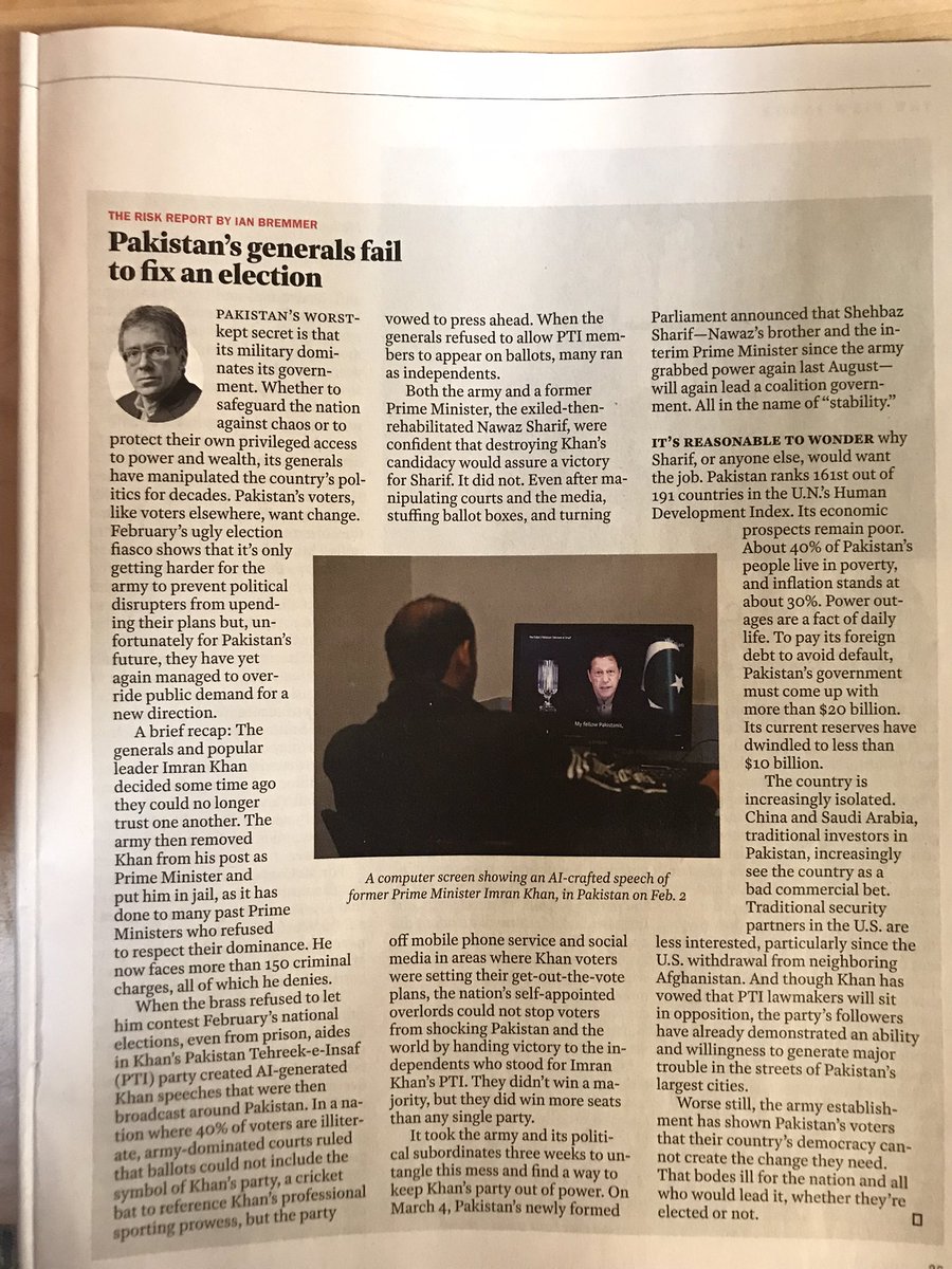 #riskreport “Pakistan,s generals fail to fix an election” an article by <a href="/ianbremmer/">ian bremmer</a> published in the <a href="/TIME/">TIME</a> magazine on March 25 “to protect their own privileged access to power and wealth, its generals have manipulated the country’s politics for decades”