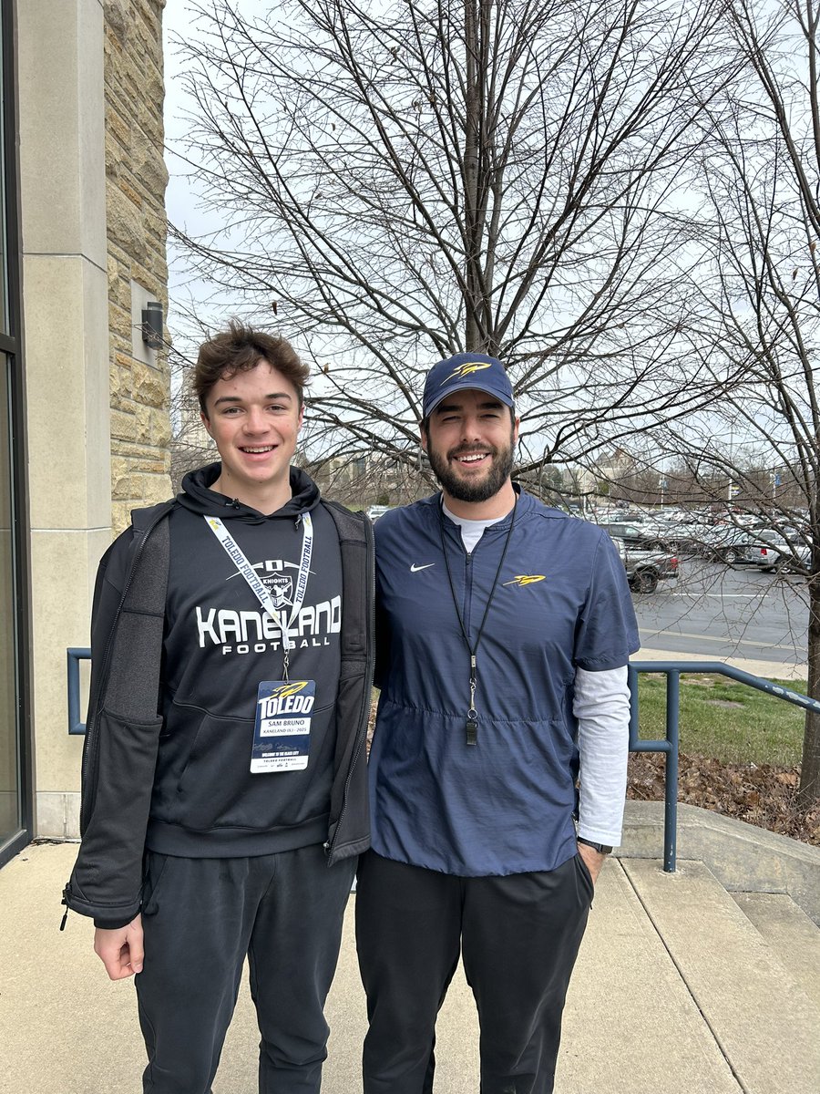 Had a Great time today @ToledoFB spring practice. Thank you to @stantonweber @CoachCandle for having me out. Can’t wait to come back this summer!! @CNendick25 @KanelandFB @Chris_Sailer