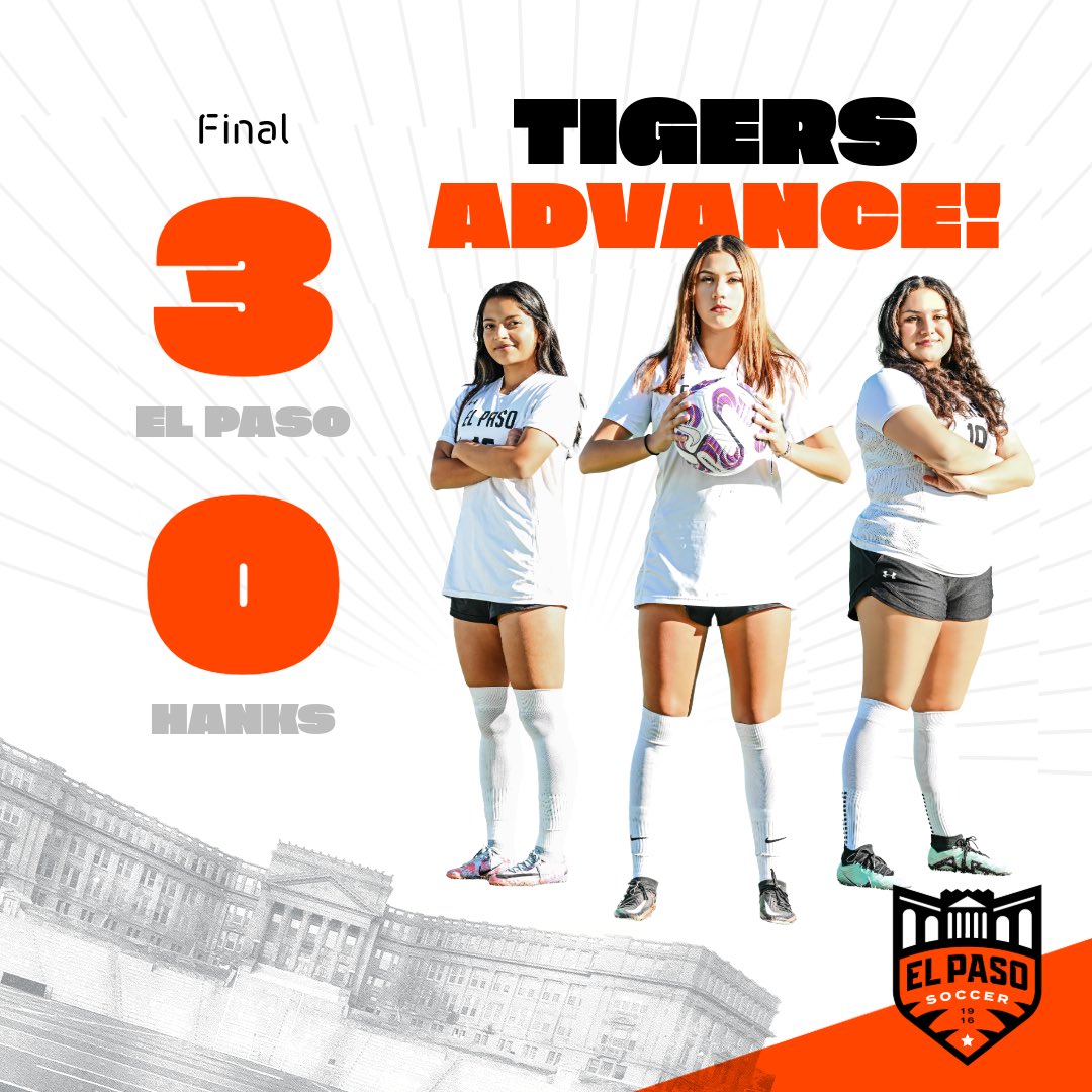 The Tigers advance! And what a crowd! Thank you to all the students and parents who came out to support! 🔥 El Paso 3 Hanks 0 ⚽️🅰️ @kyliealvarez07 ⚽️ Viko Cordero ⚽️ Lila Aldrete 🅰️ Katianna Worm 🅰️ @alyssazubia07
