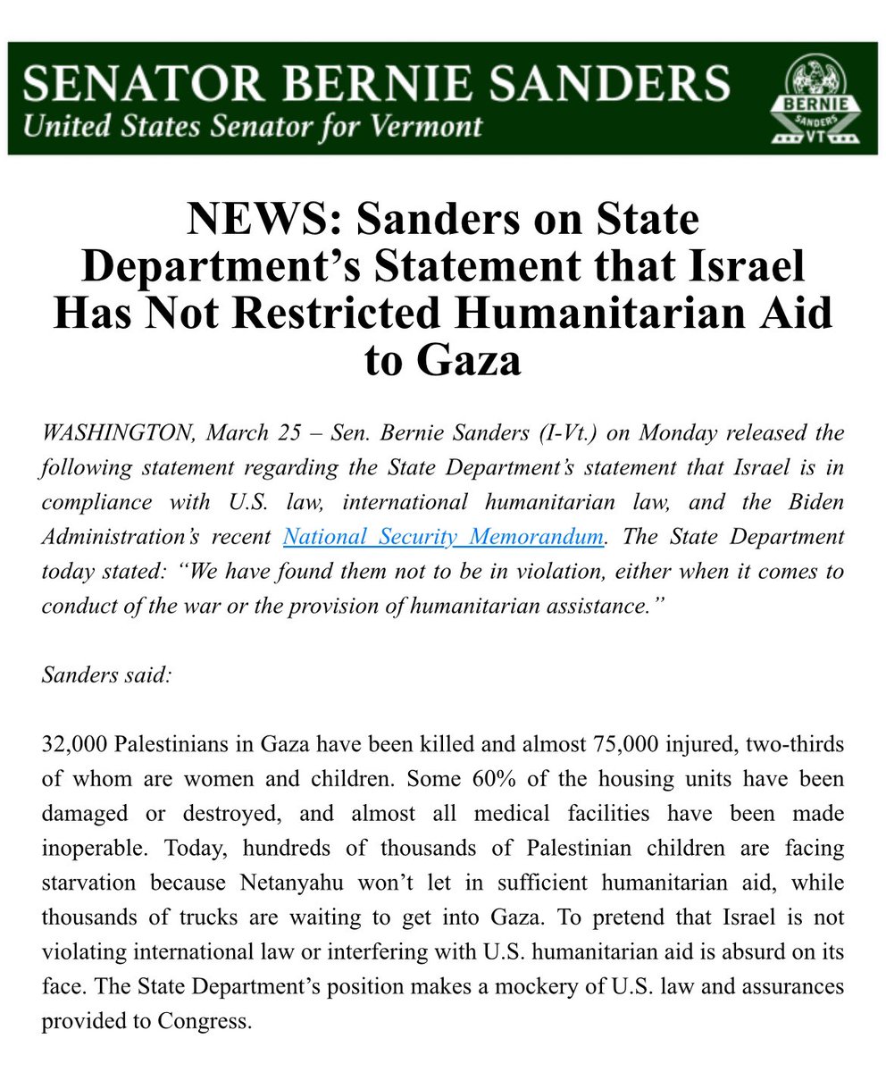 To pretend that Israel is not violating international law or interfering with U.S. humanitarian aid is absurd on its face. The State Department’s position makes a mockery of U.S. law and assurances provided to Congress.